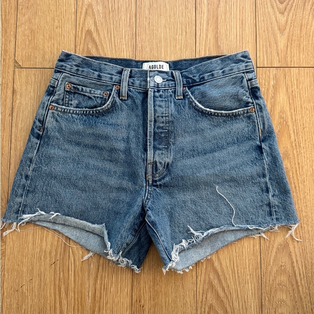 Agolde Blue Jean Shorts High-Waisted Distressed